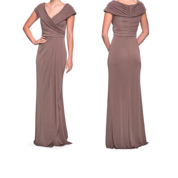 LA FEMME 26519 Ruched Jersey Formal Evening Column Cocoa Size 2 NWT